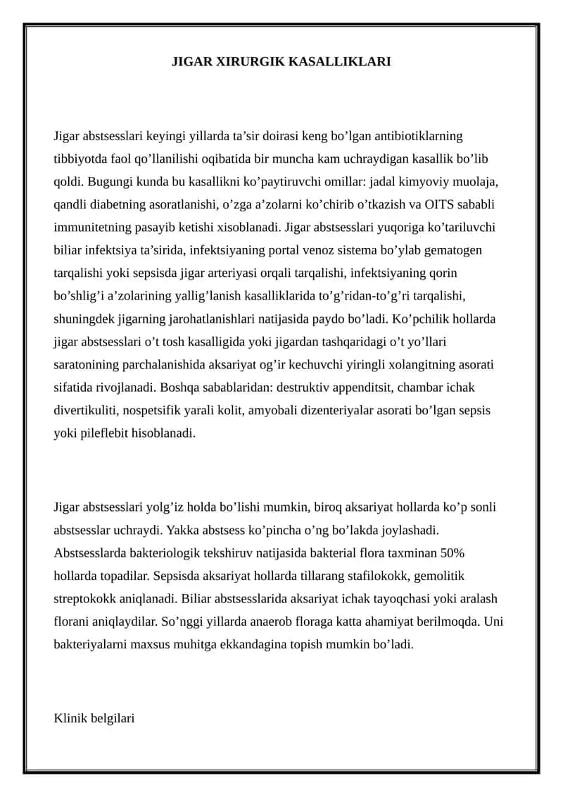 JIGAR XIRURGIK KASALLIKLARI