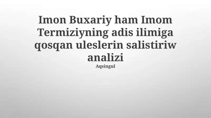 Buxoriyning Sahih al-Buxoriysi - Taqdimotlar/Huquqshunoslik