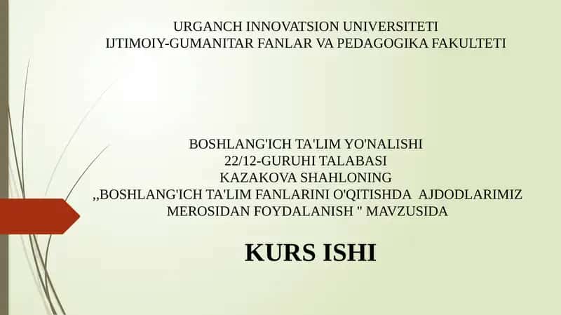 Boshlang'ich ta'limga oid kurs ishi