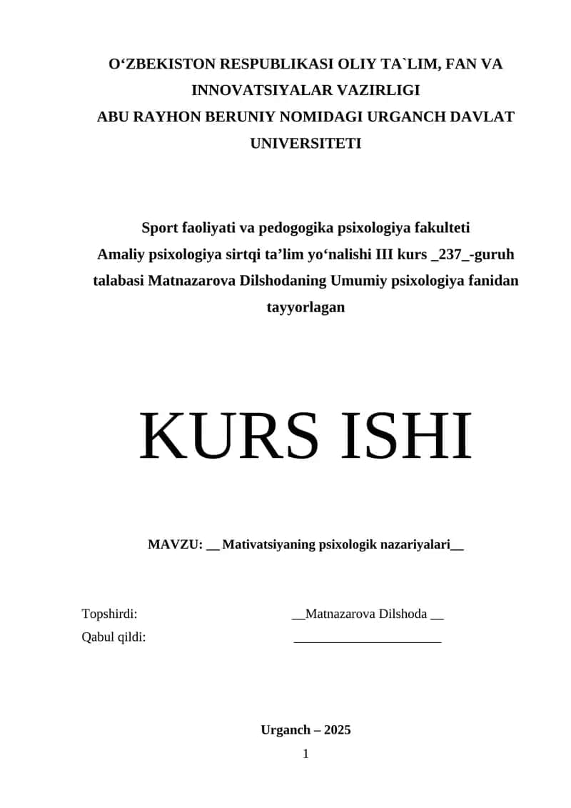 Mativatsiyaning psixologik nazariyalari
