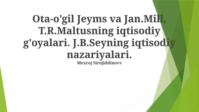Jeyms Millning Malthus nazariyasiga munosabati