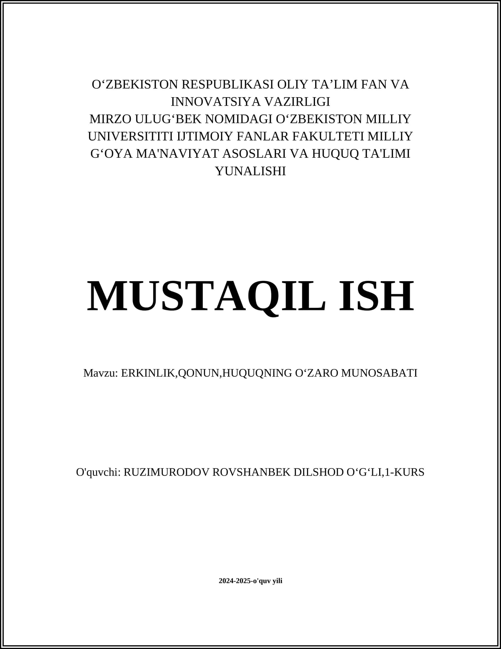 ERKINLIKNING HUQUQIY TABIATI