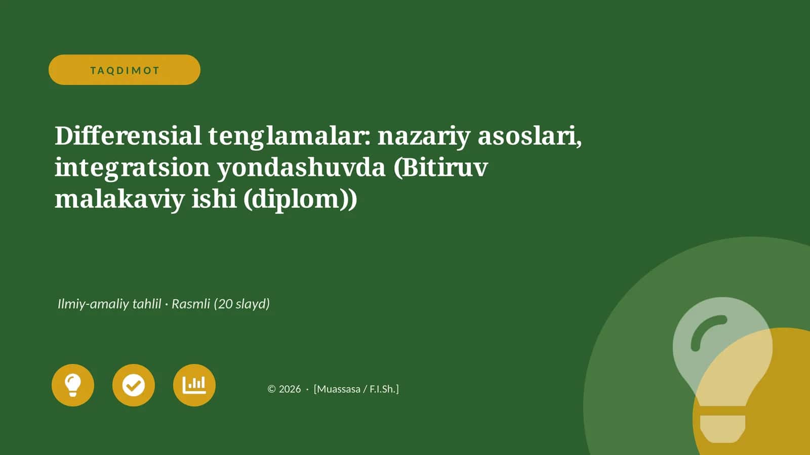 Differensial tenglamalar: nazariy asoslari, integratsion yondashuvda (Bitiruv malakaviy ishi (diplom))