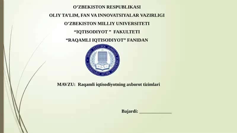 Raqamli iqtisodiyotning axborot tizimlari