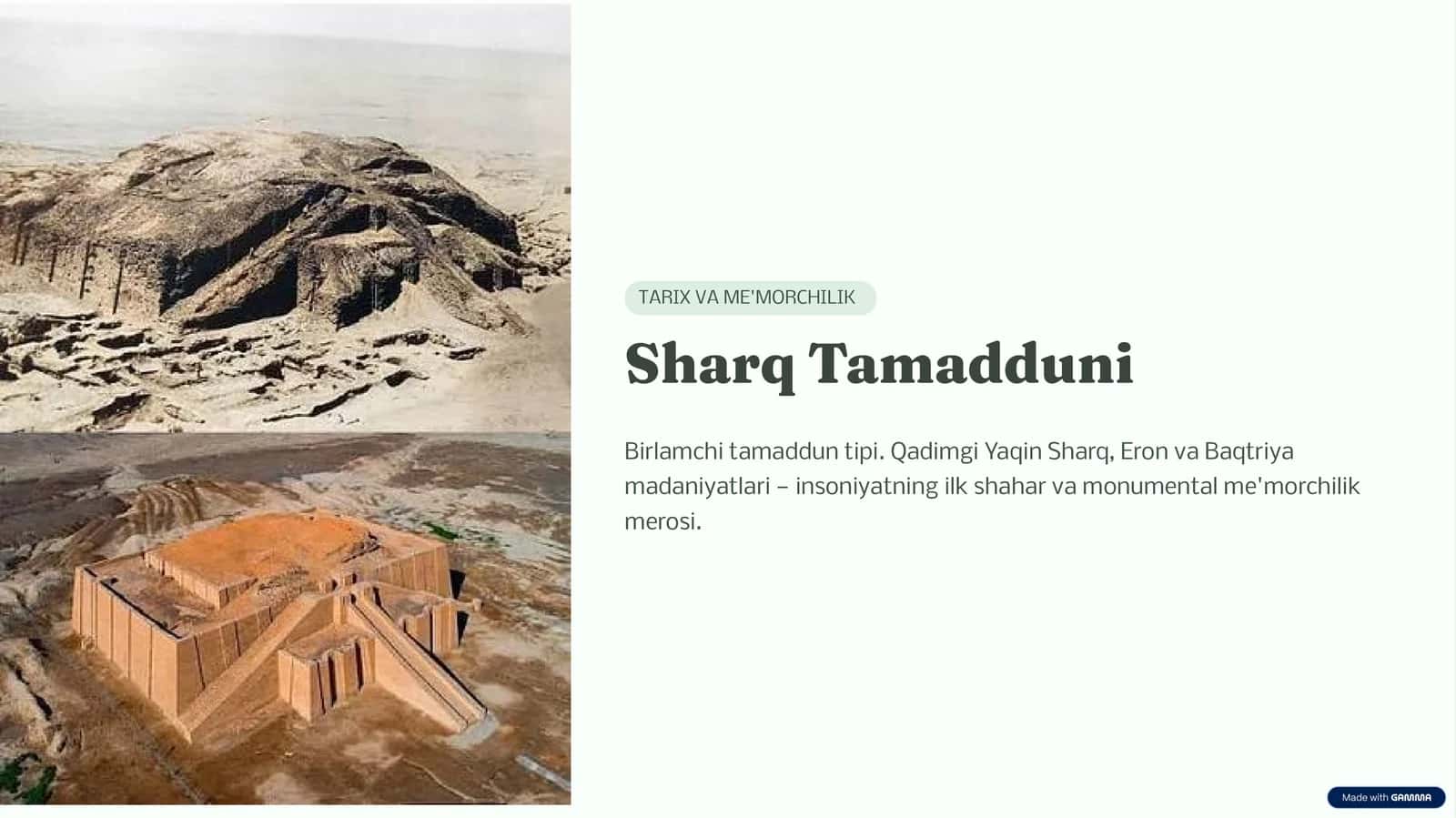 Sharq Tamadduni | Arxitektura Tarixi Fanidan Tayyor PPT
