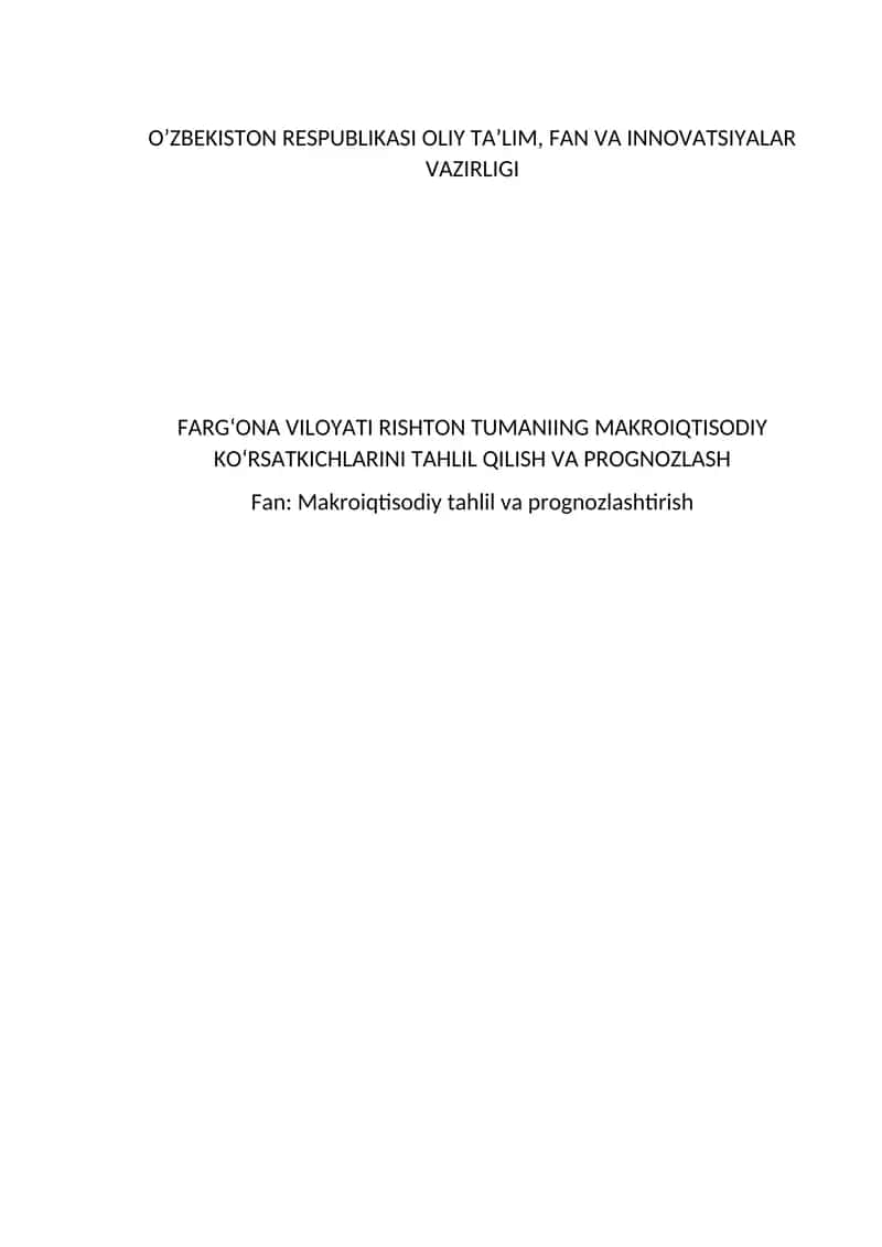 Makroiqtisodiy Tahlil va Prognozlash