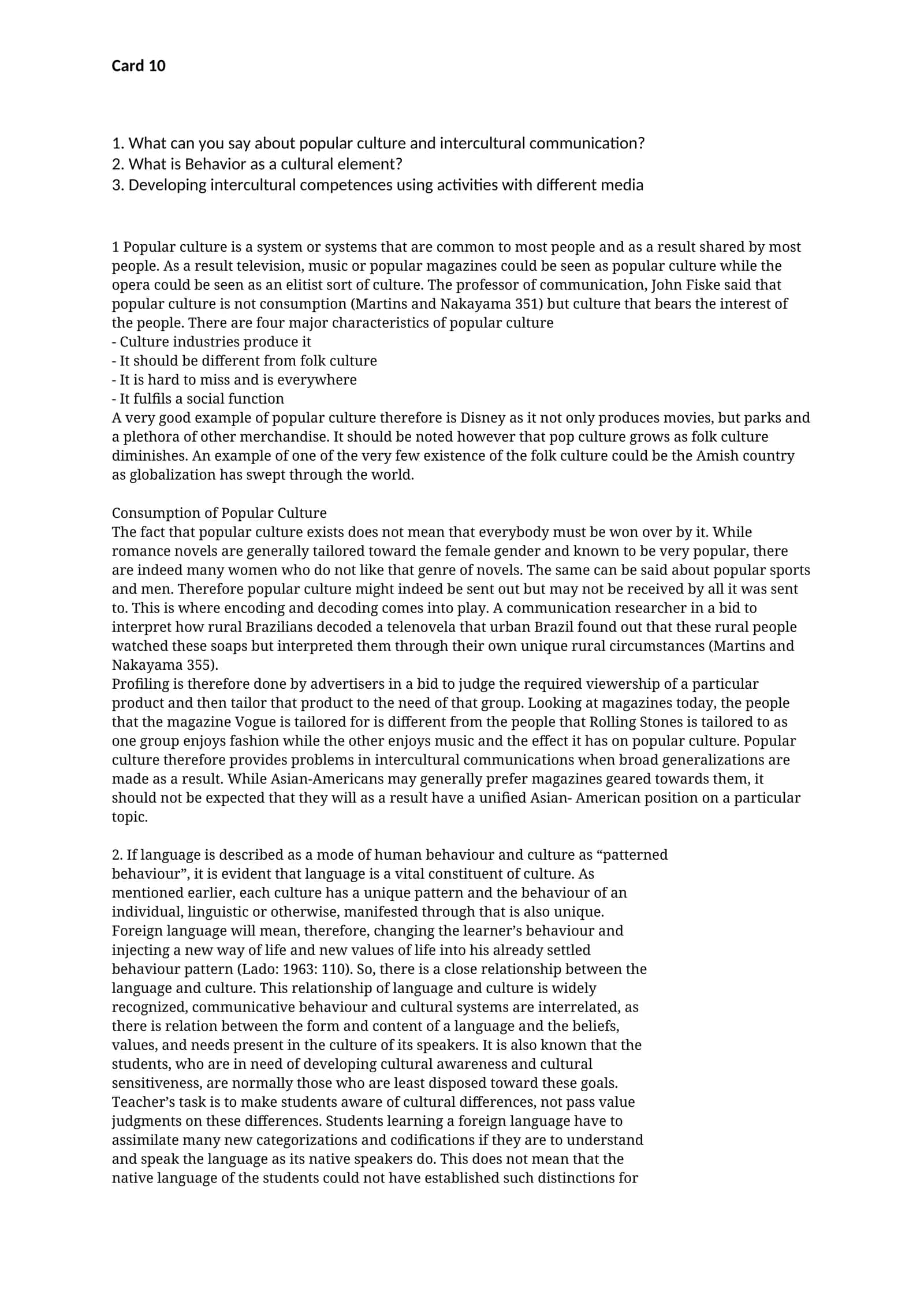Popular Culture and Intercultural Communication