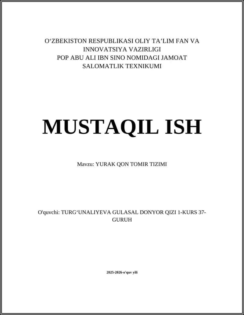 YURAK QON TOMIR TIZIMI