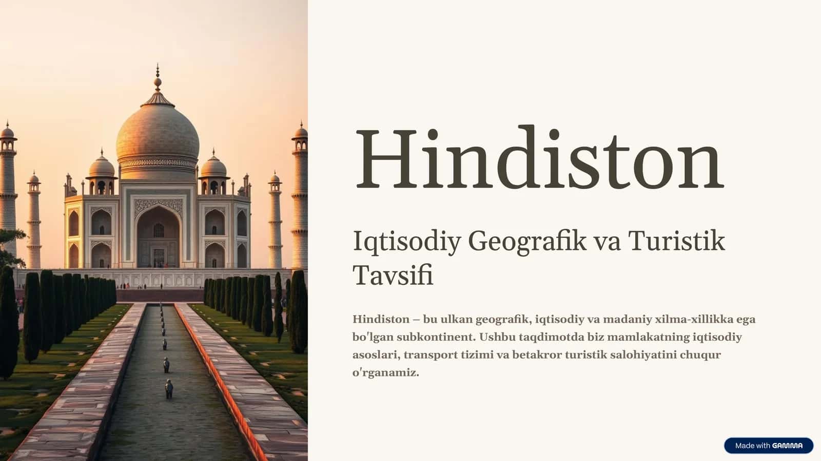 Hindiston Iqtisodiy Geografik va Turistik Tavsifi