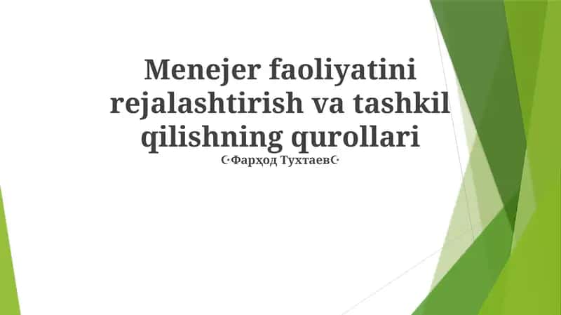Rejalashtirish va Tashkil etish Asboblar Qutisi
