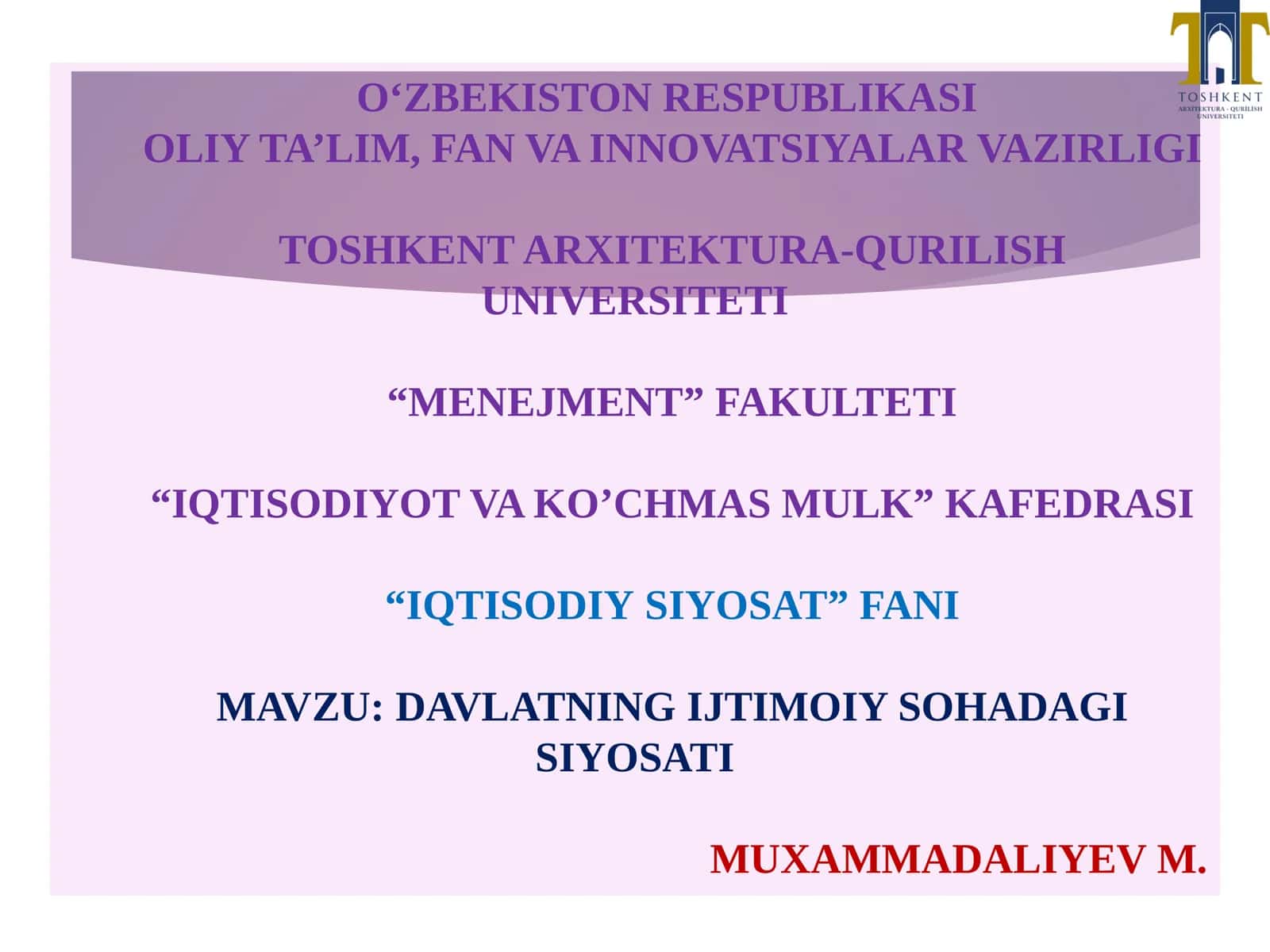 Ijtimoiy sohada davlatning siyosati