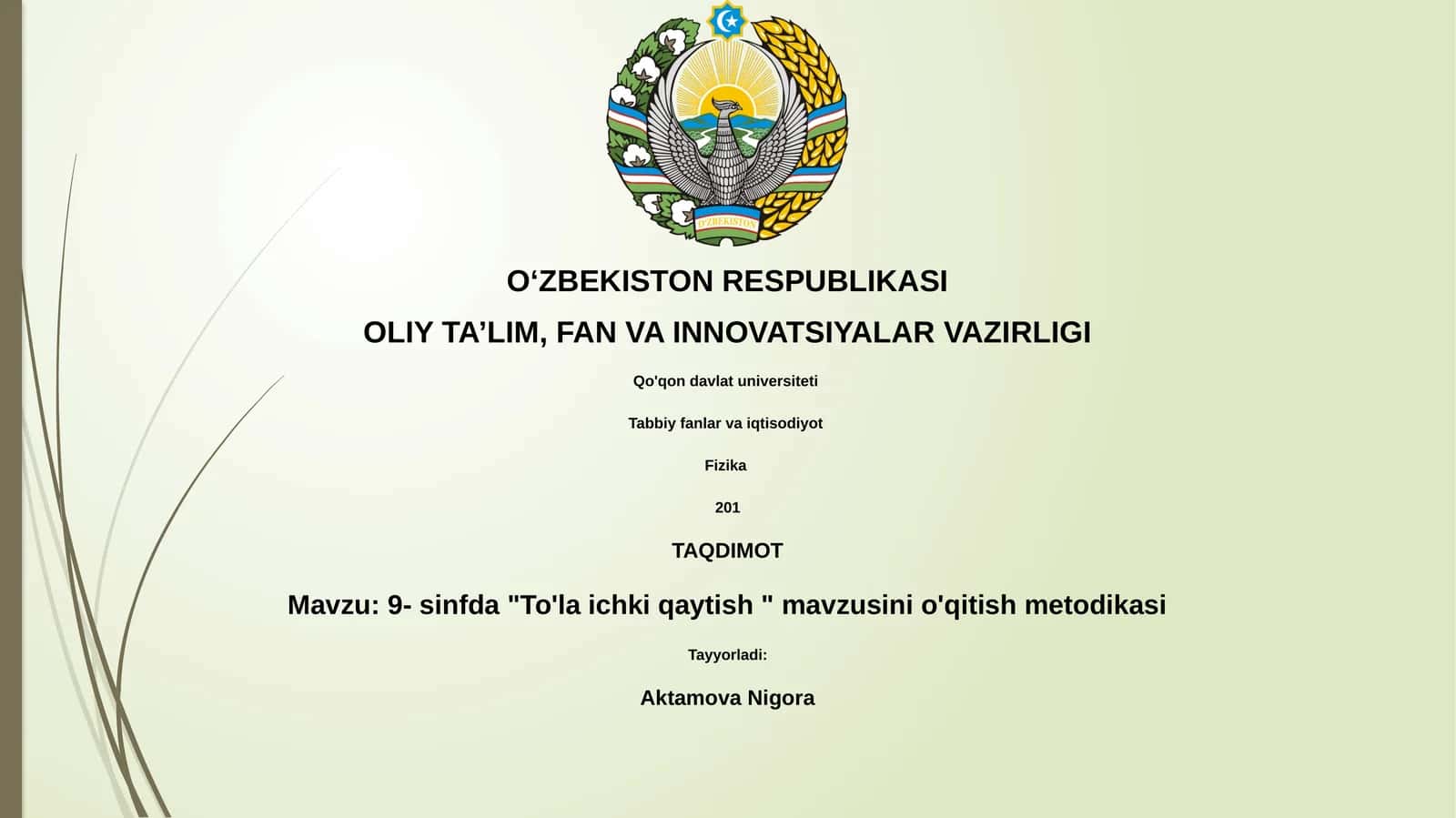 To'la ichki qaytishni o'qitish metodikasi
