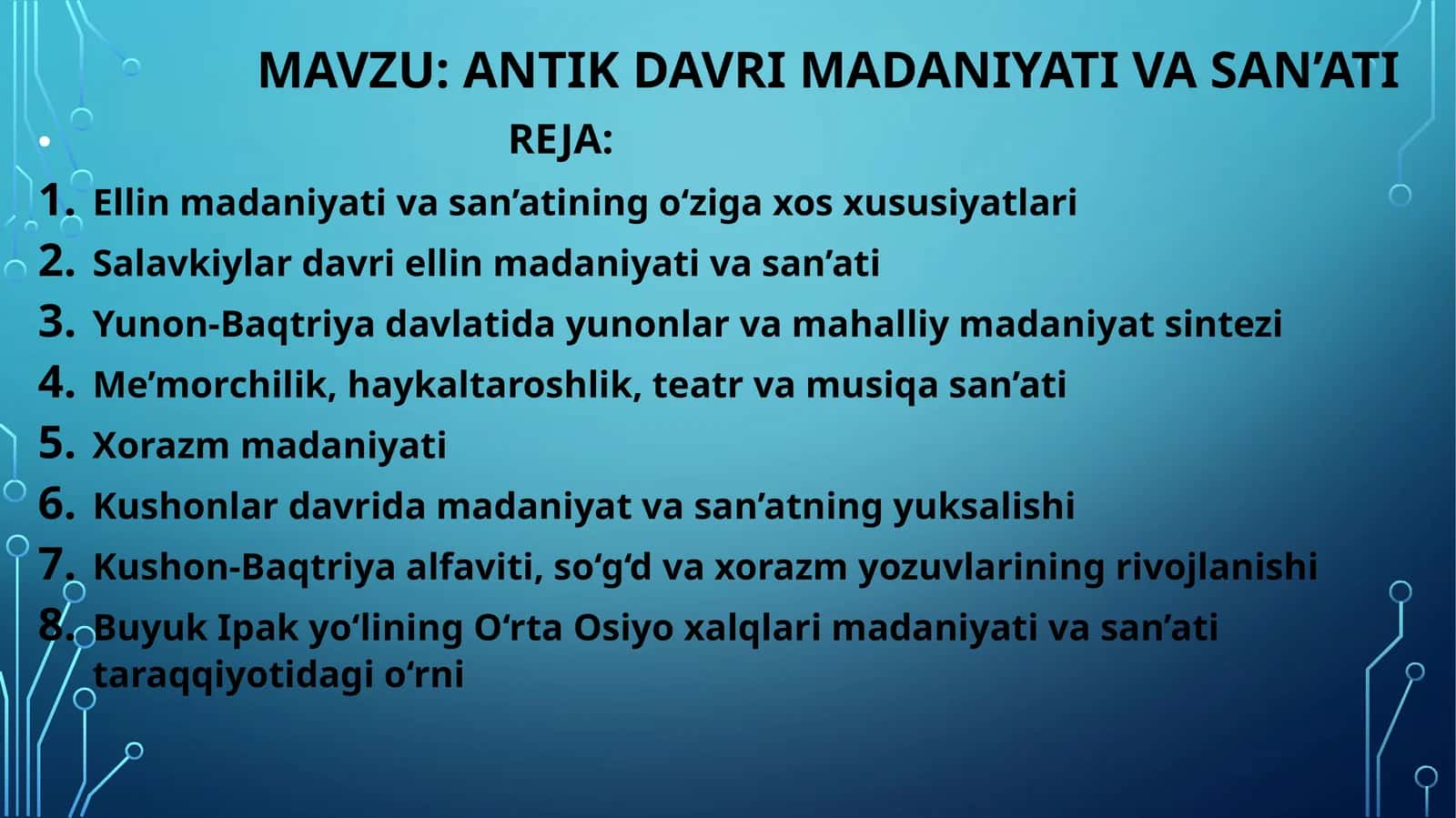 ANTIK DAVRI MADANIYATI VA SAN’ATI