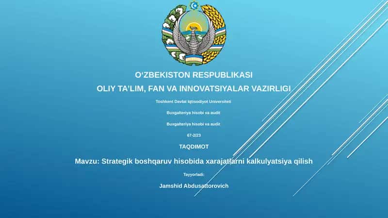 Strategik boshqaruv hisobida xarajatlarni kalkulyatsiya qilish