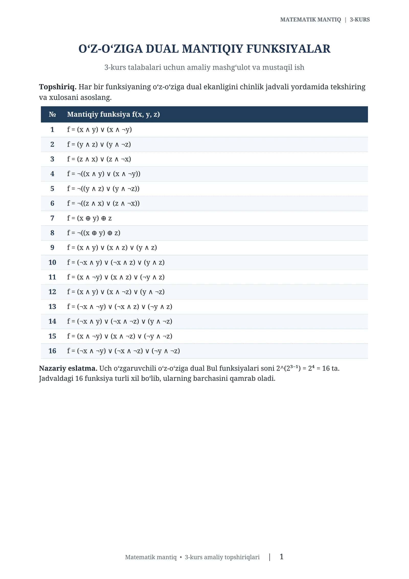 MATEMATIK MANTIQ | 3-KURS