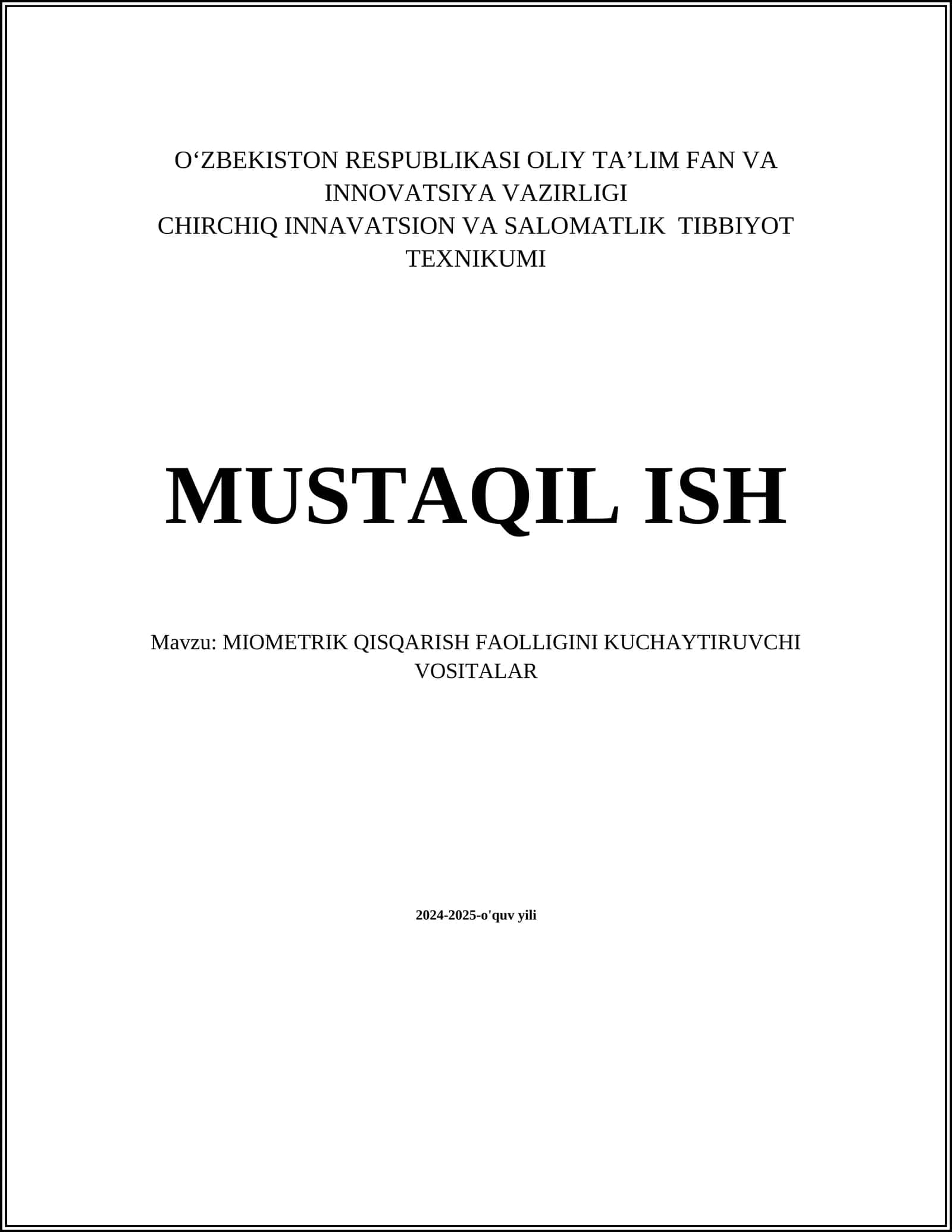 MIOMETRIK QISQARISH FAOLLIGINI KUCHAYTIRUVCHI VOSITALAR