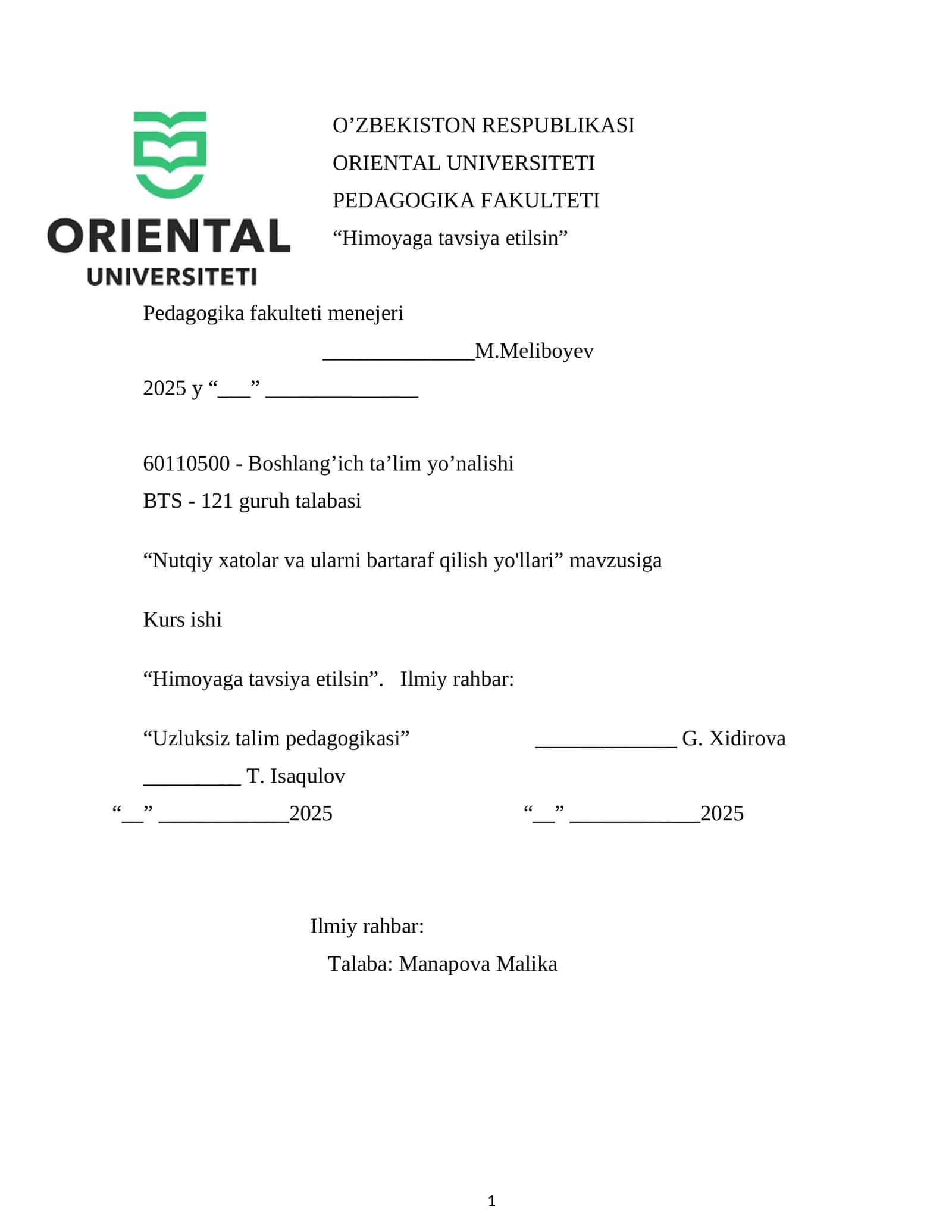 Nutqiy xatolar va ularni bartaraf qilish yo'llari