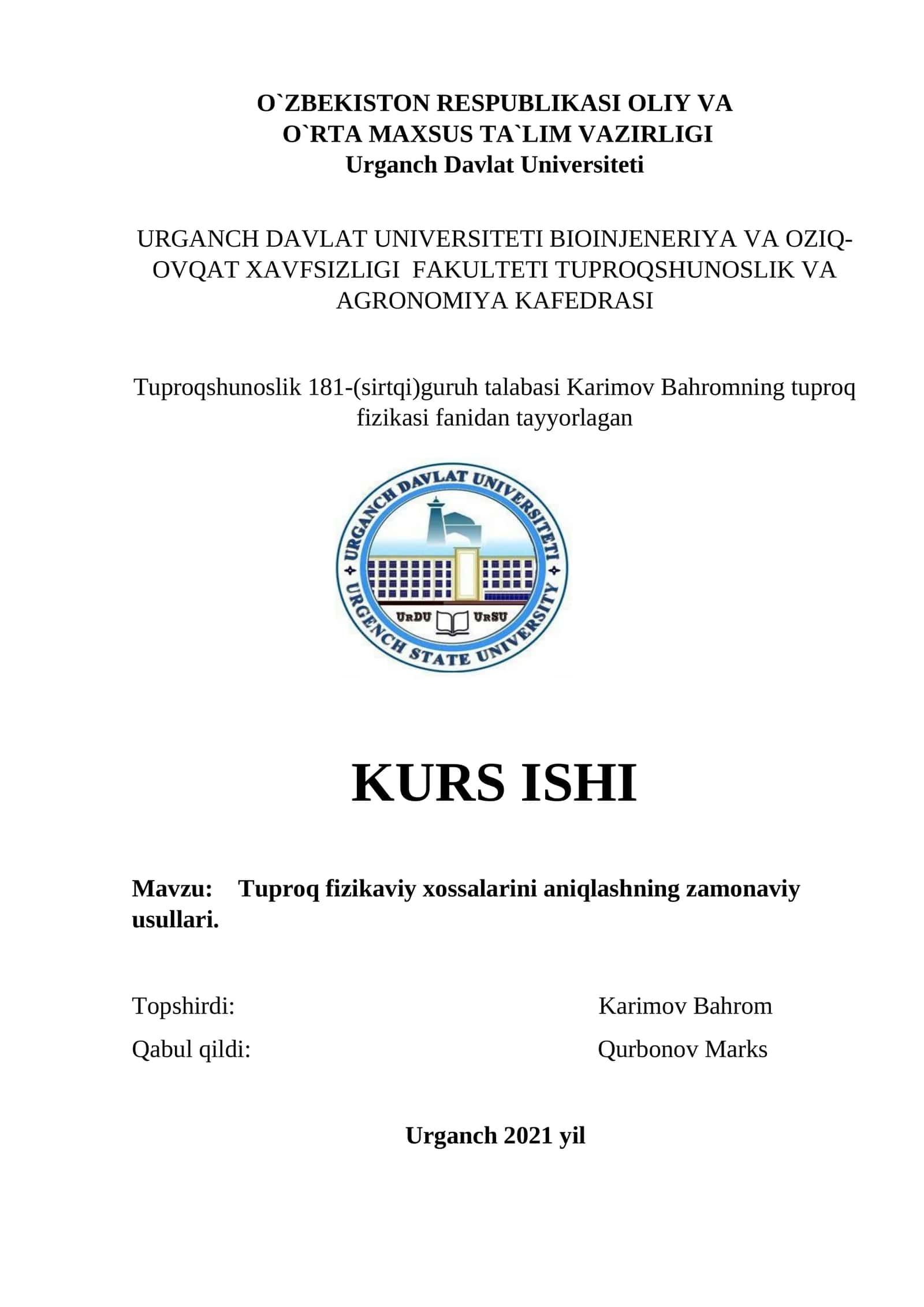 Tuproq fizikaviy xossalarini aniqlashning zamonaviy usullari