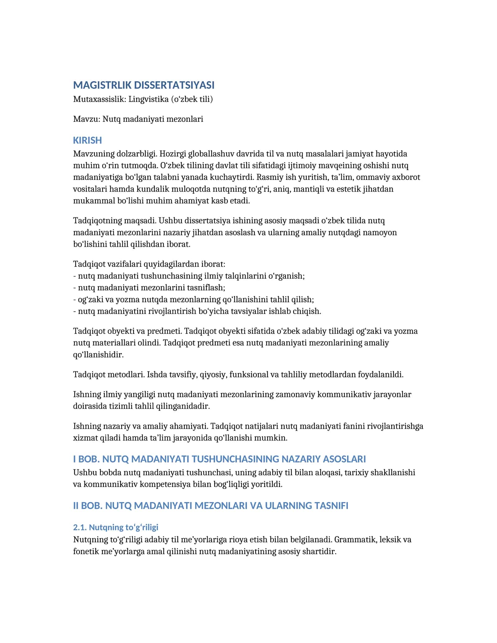 MAGISTRLIK DISSERTATSIYASI