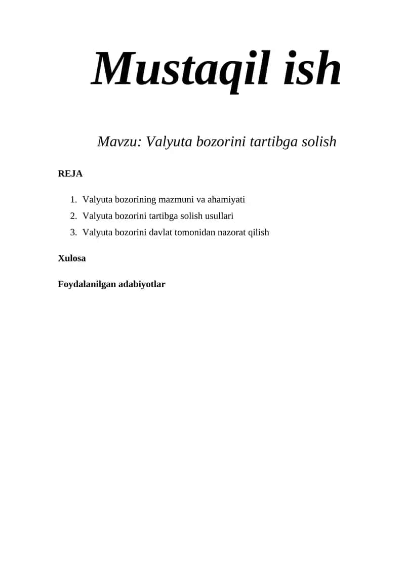 Valyuta bozorini tartibga solish