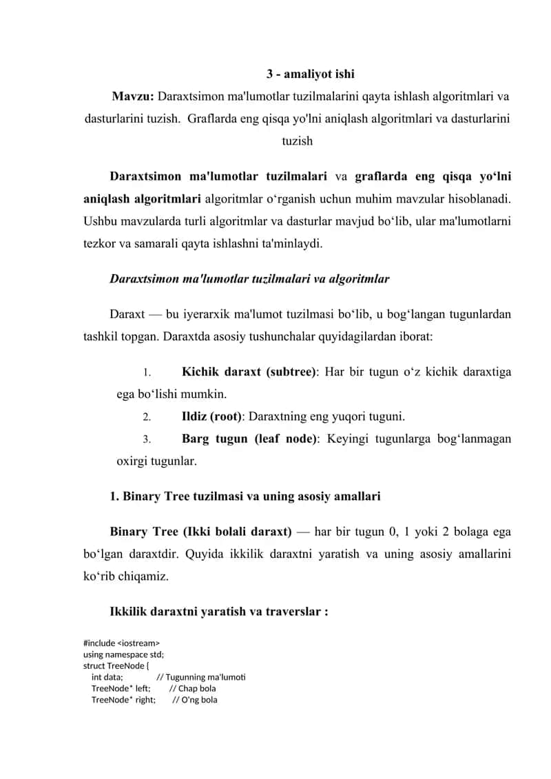 Daraxtsimon ma'lumotlar tuzilmalari va algoritmlar