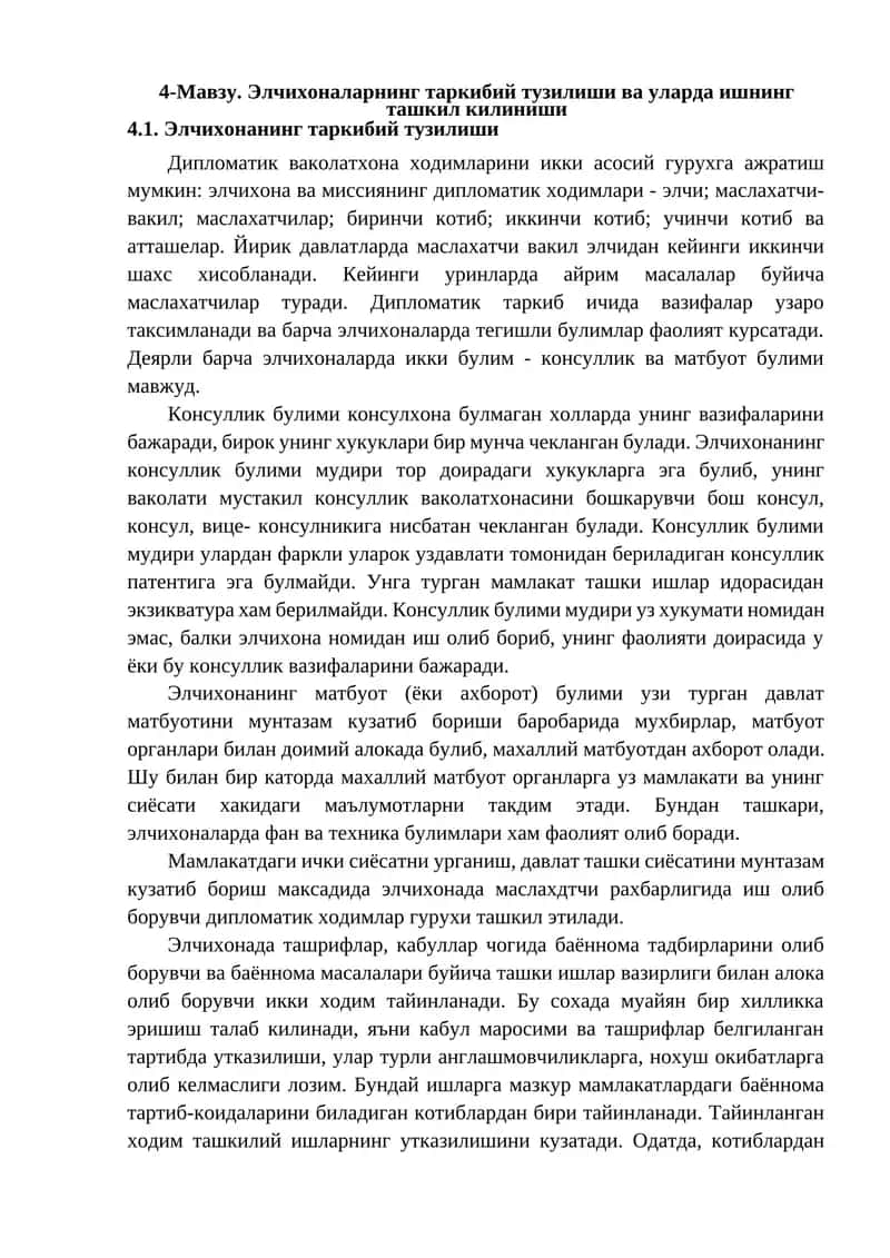 Элчихоналарнинг таркибий тузилиши