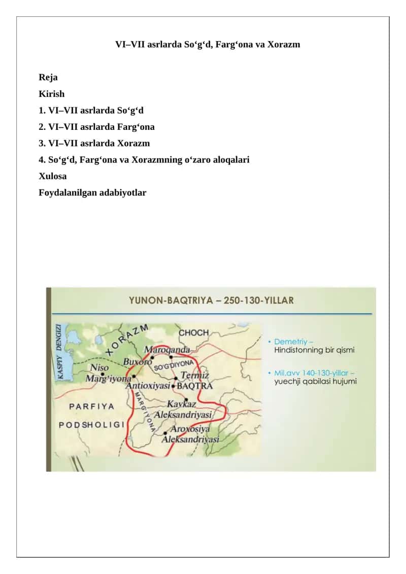 VI–VII asrlarda So‘g‘d, Farg‘ona va Xorazm