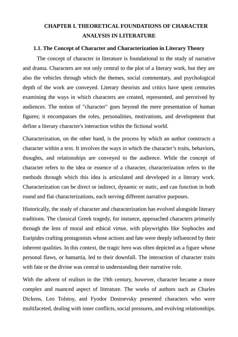 THEORETICAL FOUNDATIONS OF CHARACTER ANALYSIS IN LITERATURE
