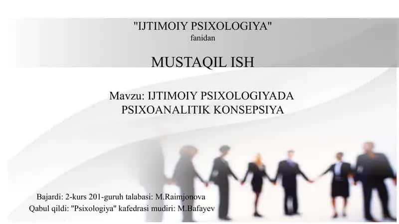 IJTIMOIY PSIXOLOGIYADA PSIXAANALITIK KONSEPSIYASI
