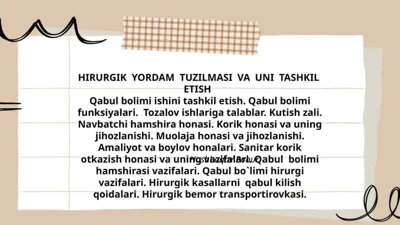 HIRURGIK YORDAM TUZILMASI VA UNI TASHKIL ETISH