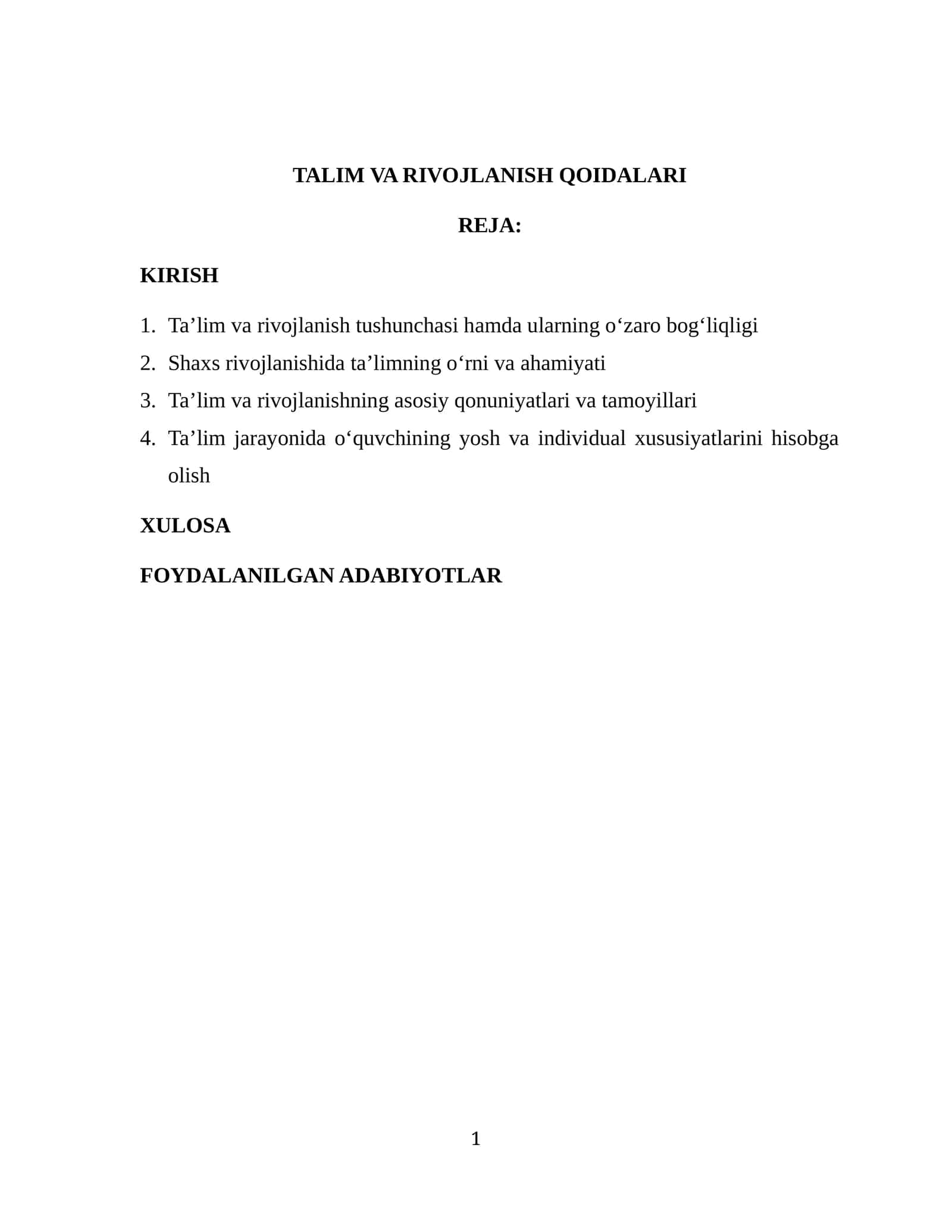 Ta'lim va rivojlanish qoidalari