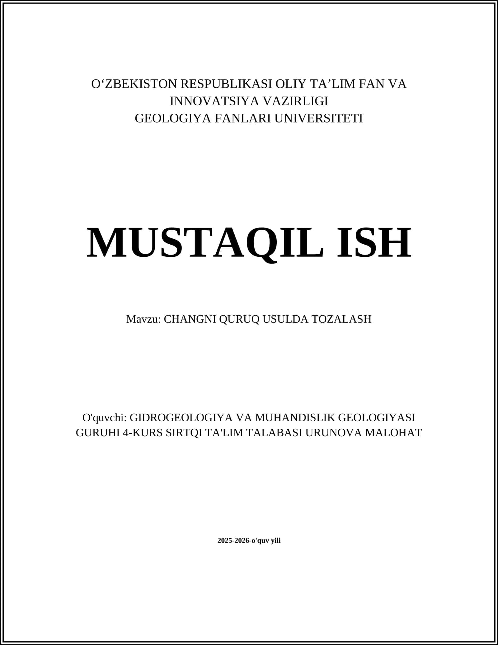 CHANGNI QURUQ USULDA TOZALASH
