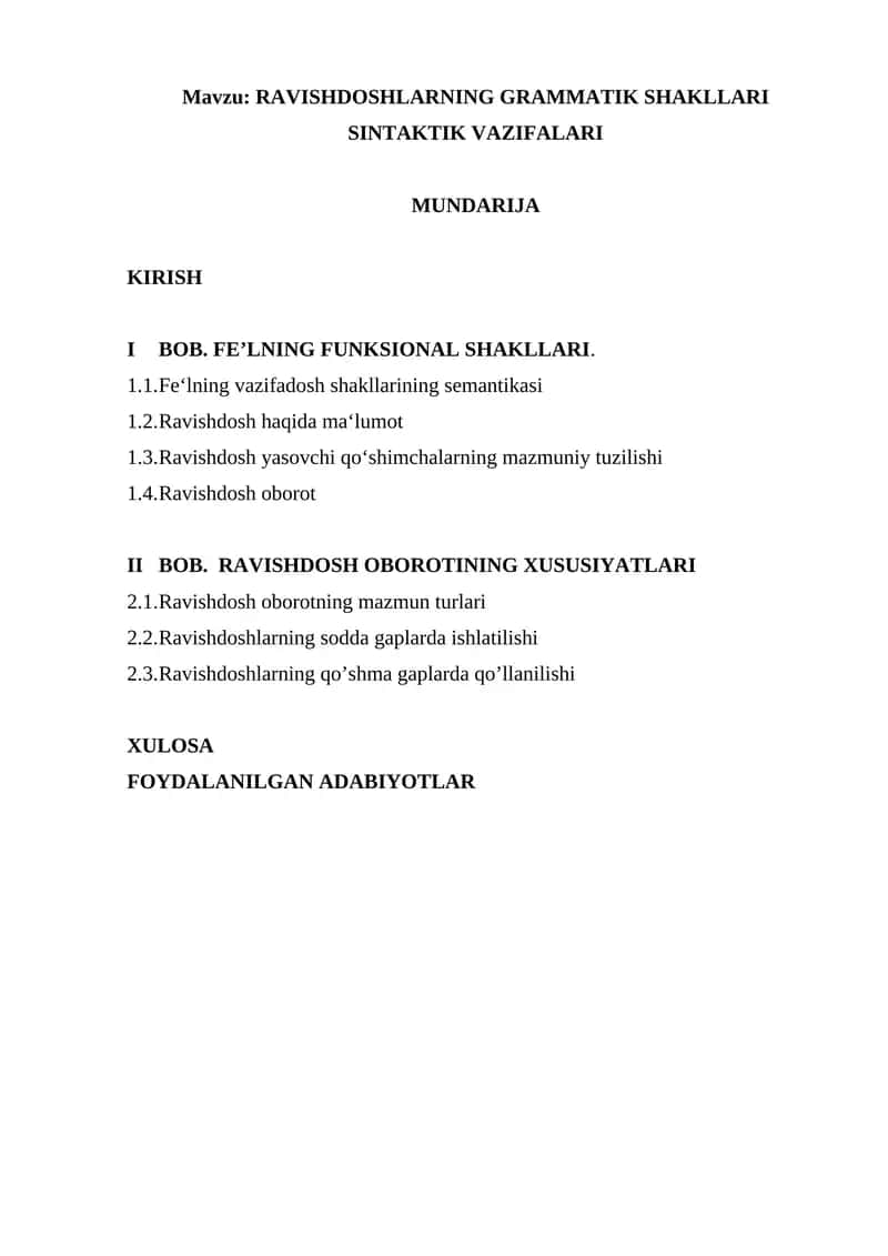 RAVISHDOSHLARNING GRAMMATIK SHAKLLARI SINTAKTIK VAZIFALARI