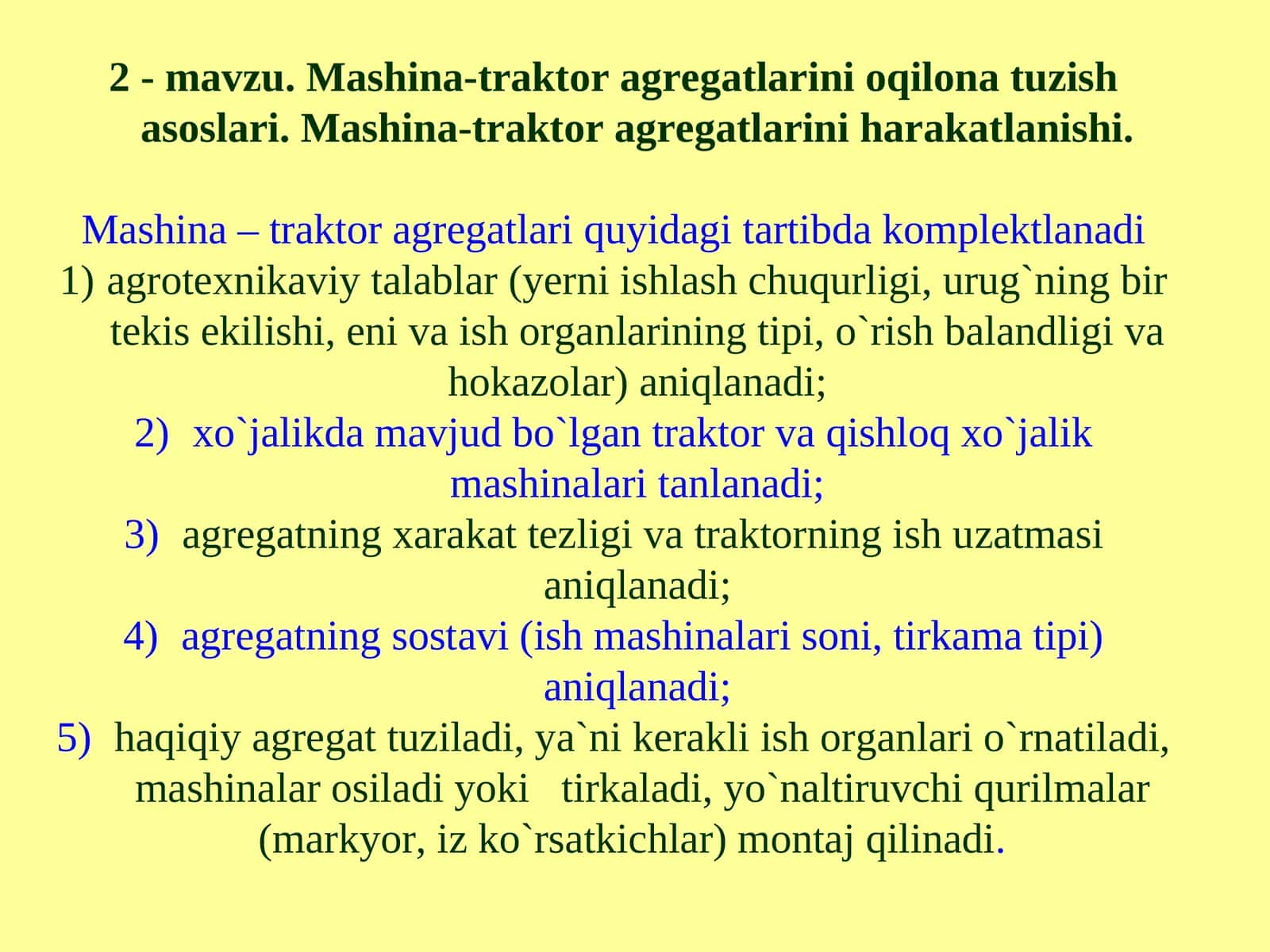 Mashina-traktor agregatlarini oqilona tuzish asoslari