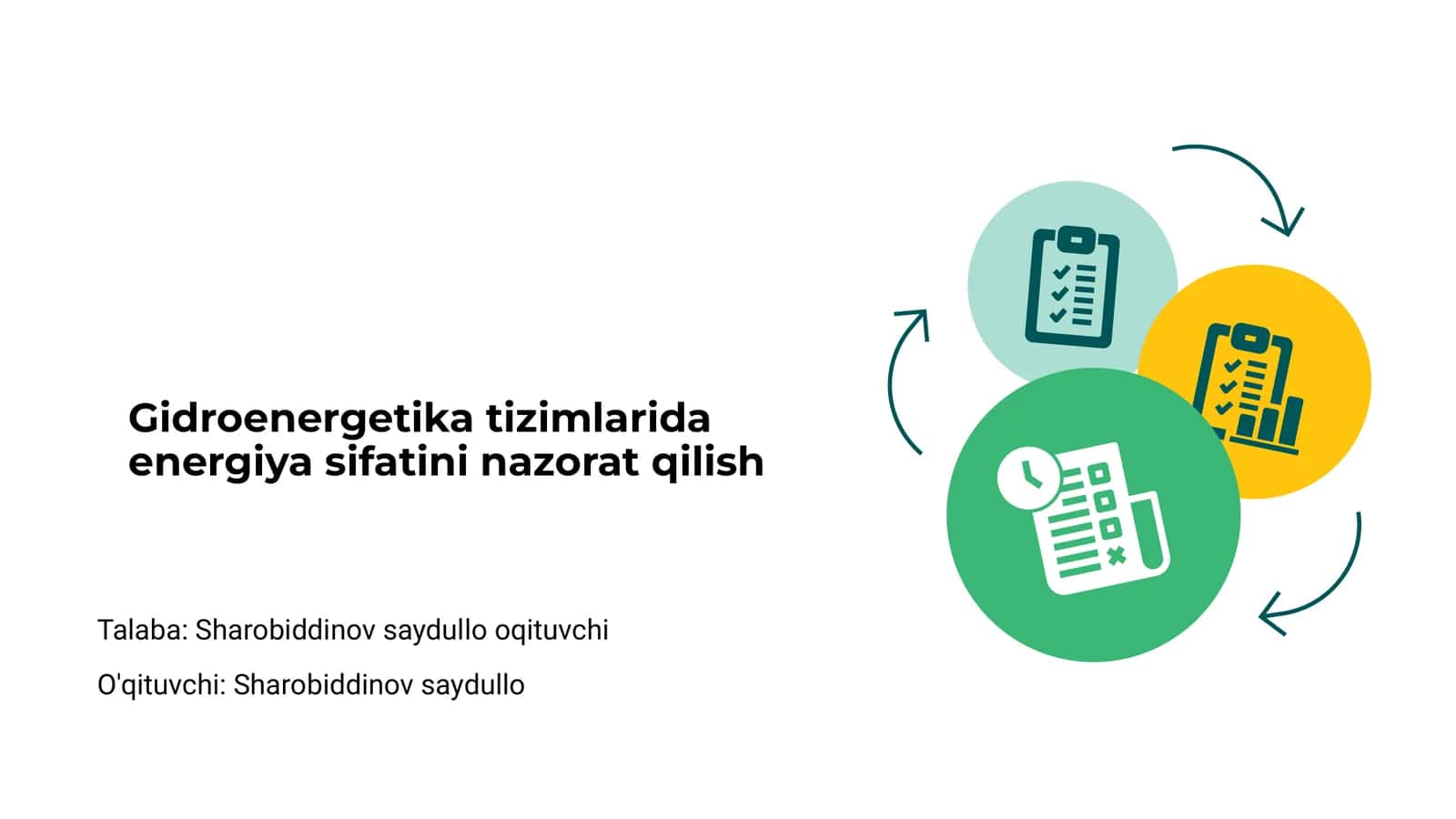 Gidroenergetika tizimlarida energiya sifatini nazorat qilish