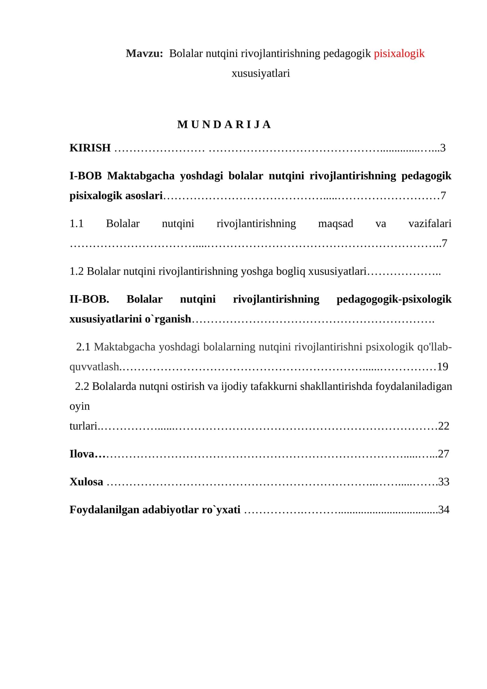 Bolalar nutqini rivojlantirishning pedagogik pisixalogik xususiyatlari