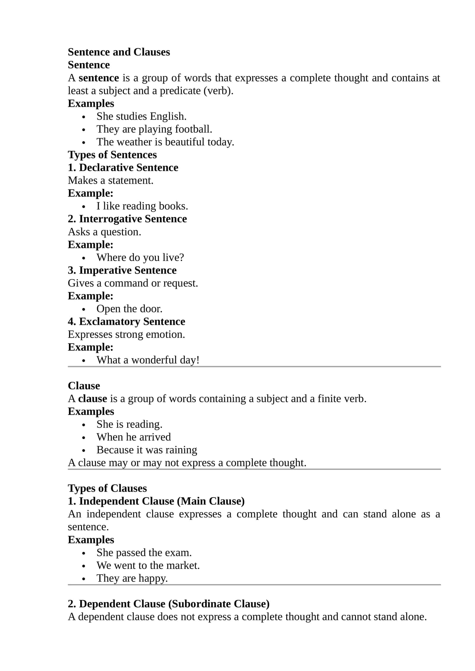 Mavzu: Sentence and Clauses