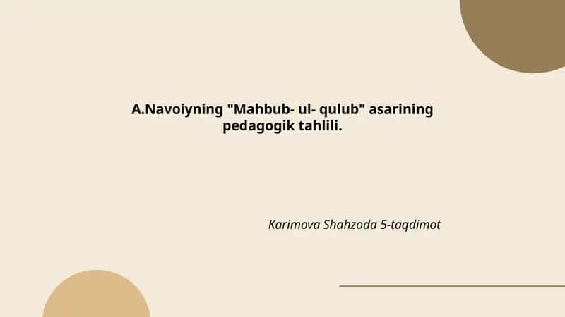 Mahbub-ul-qulub asarining pedagogik tahlili