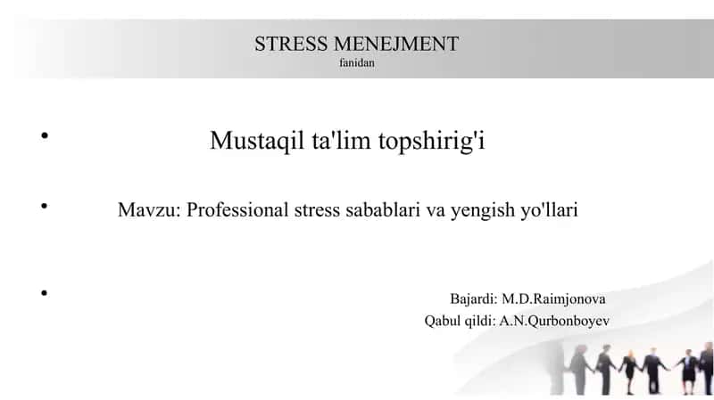 KASBIY STRESS NIMA?