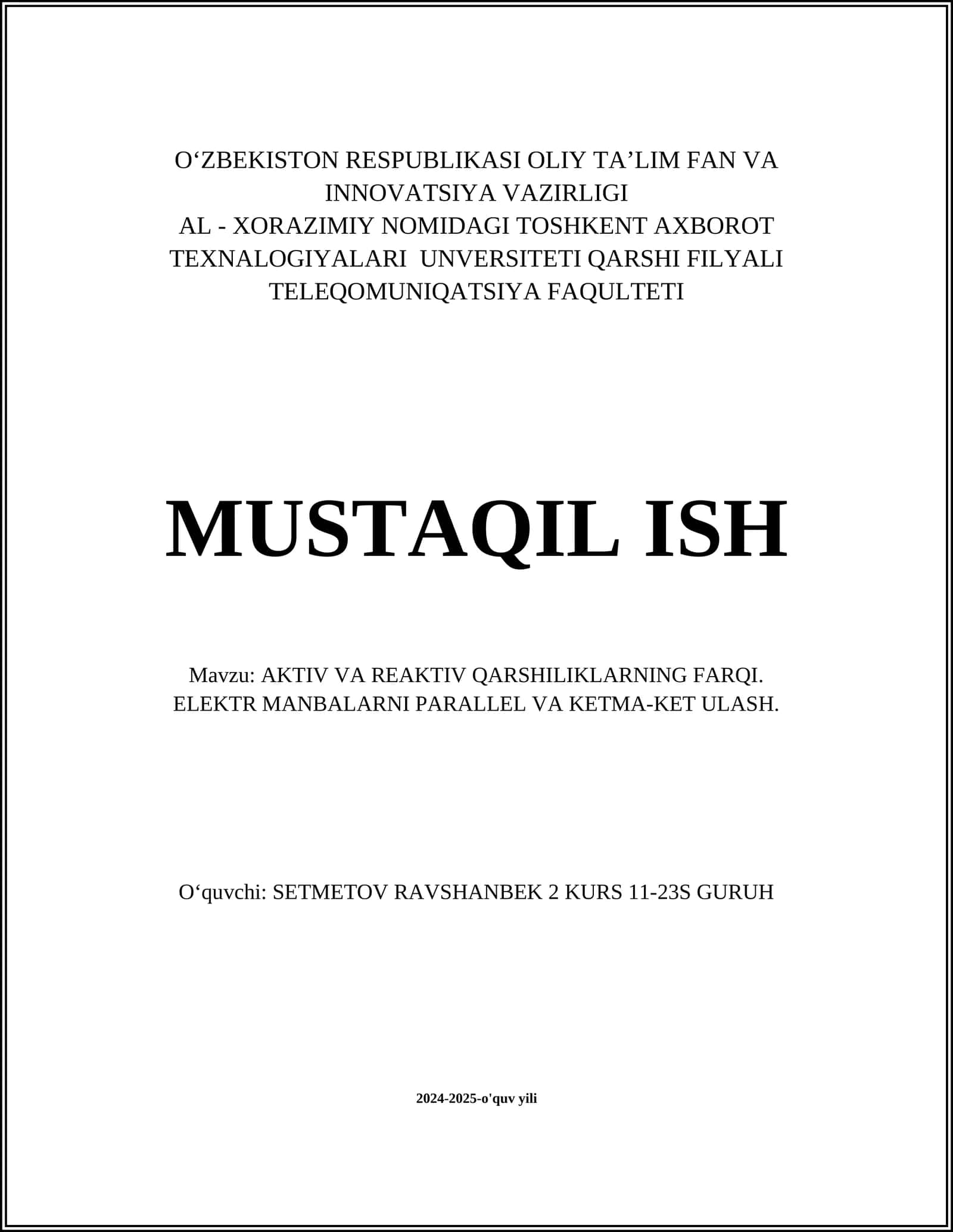 AKTIV VA REAKTIV QARSHILIKLARNING FARQI