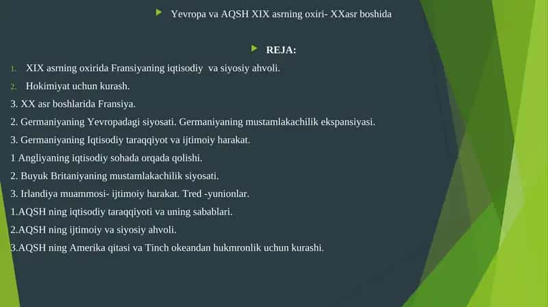 Yevropa va AQSH XIX asrning oxiri- XXasr boshida