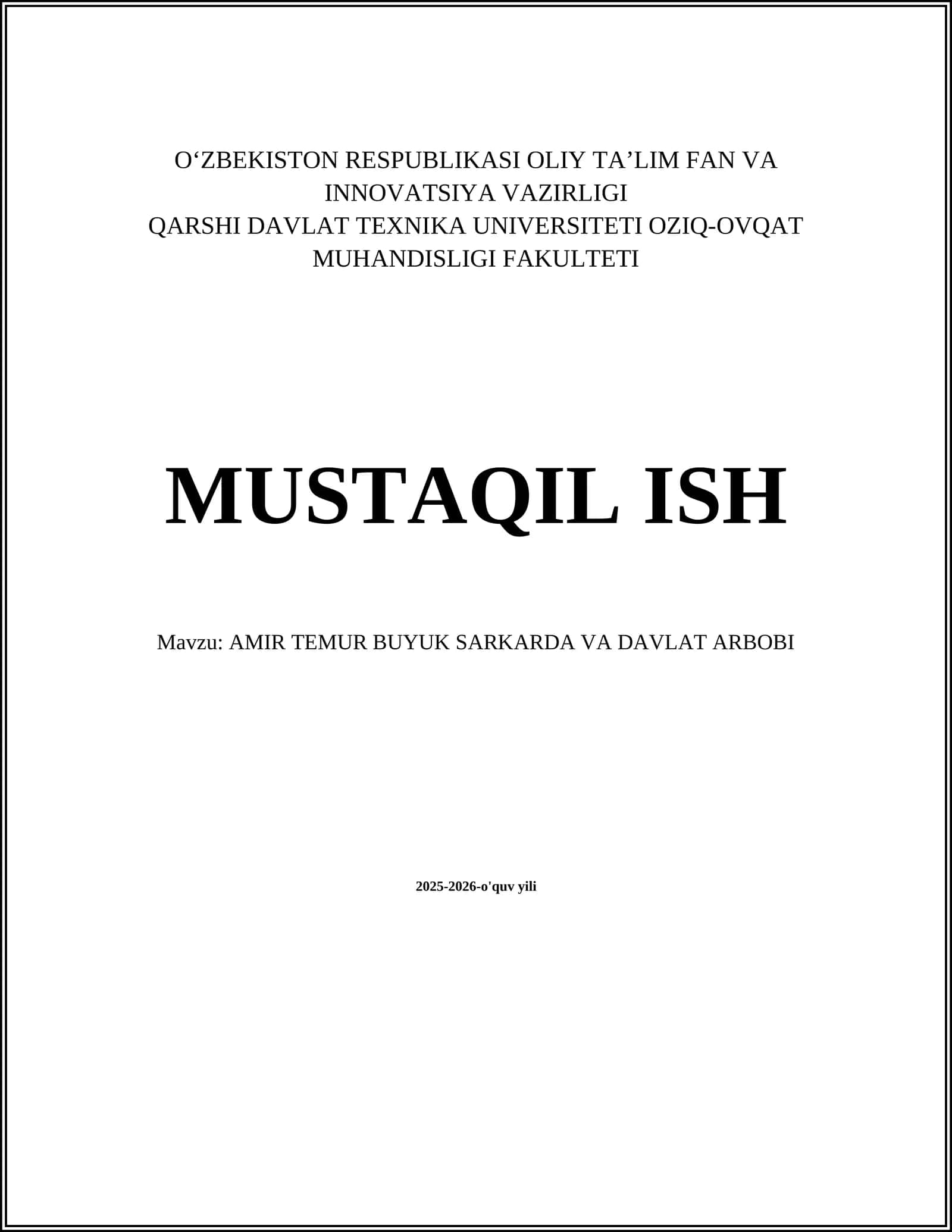 AMIR TEMUR BUYUK SARKARDA VA DAVLAT ARBOBI