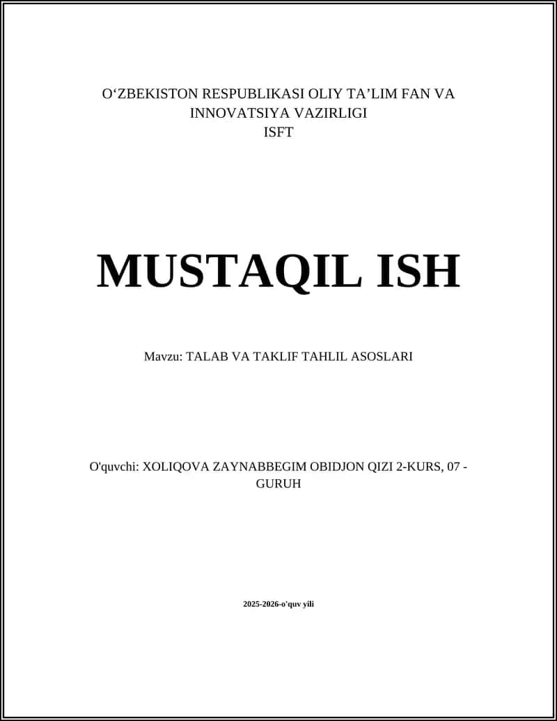 TALAB VA TAKLIF TAHLIL ASOSLARI