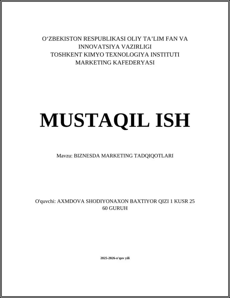 BIZNESDA MARKETING TADQIQOTLARI