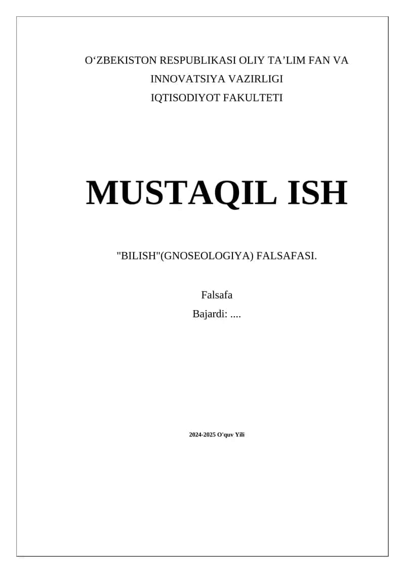 "Bilish" (Gnoseologiya) Falsafasi