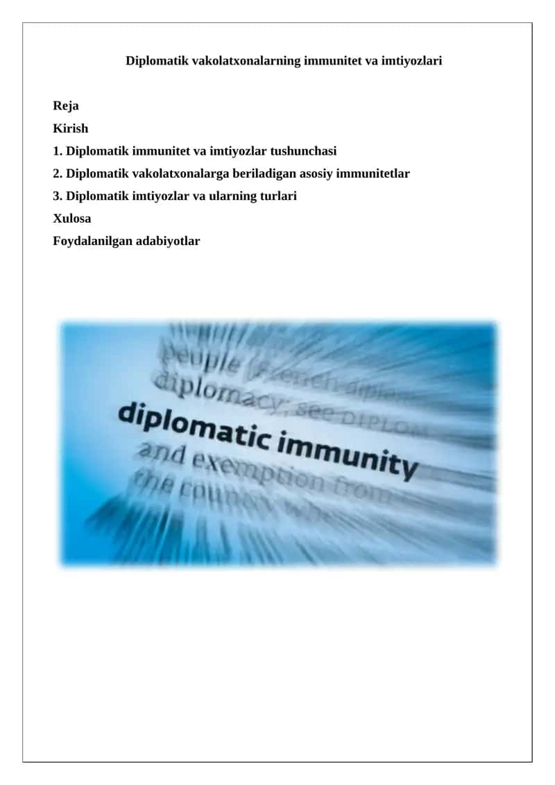 Diplomatik vakolatxonalarning immunitet va imtiyozlari