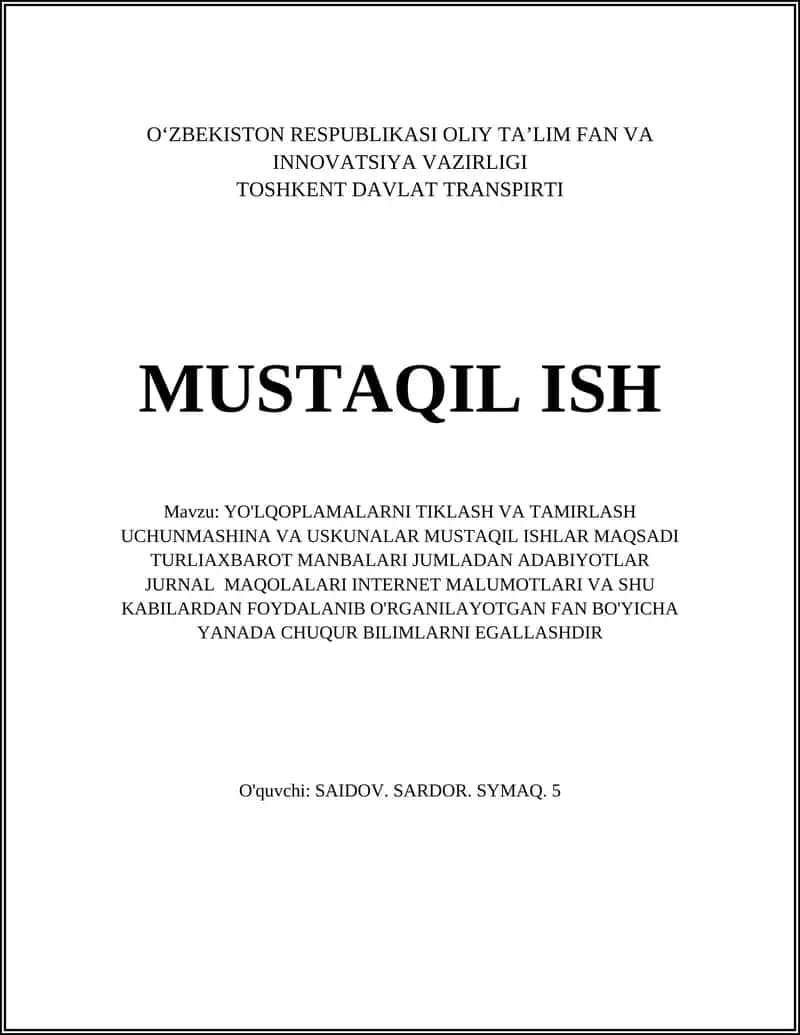 Yo'l qoplamalarni tiklash va ta'mirlashda ishlatiladigan mashina va uskuna turlari