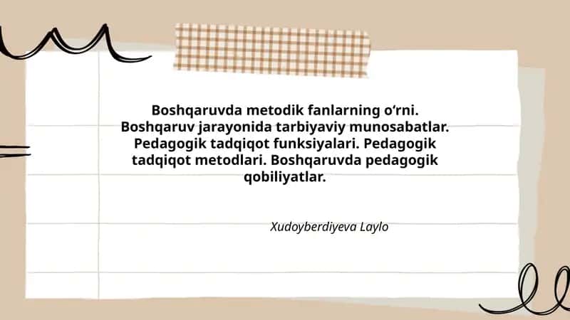Boshqaruvda Metodik Fanlarning O‘rni