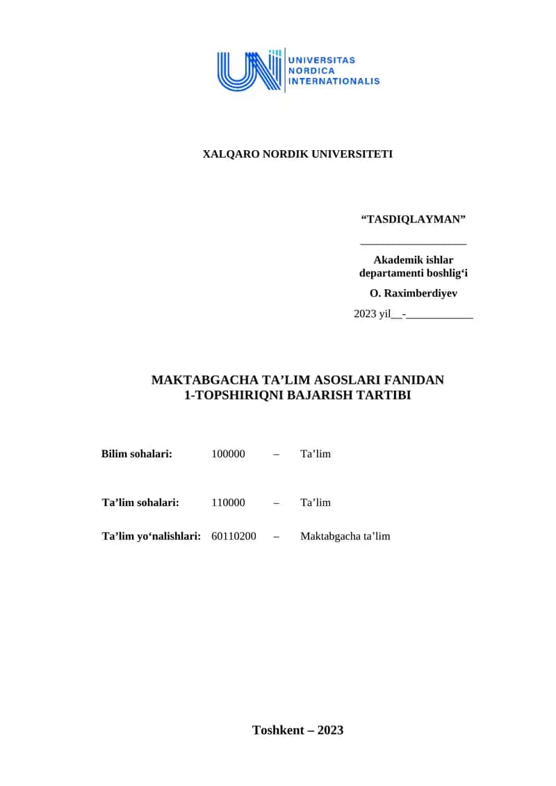 MAKTABGACHA TA’LIM ASOSLARI FANIDAN