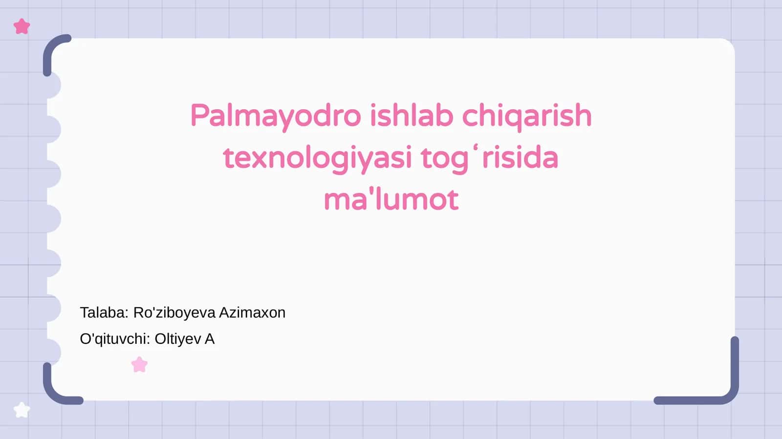 Palmayodro ishlab chiqarish texnologiyasi